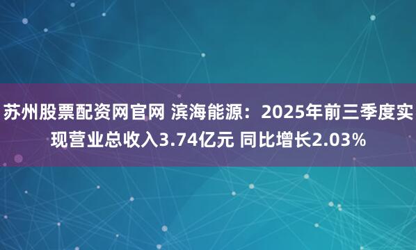 苏州股票配资网官网 滨海能源：2025年前三季度实现营业总收入3.74亿元 同比增长2.03%